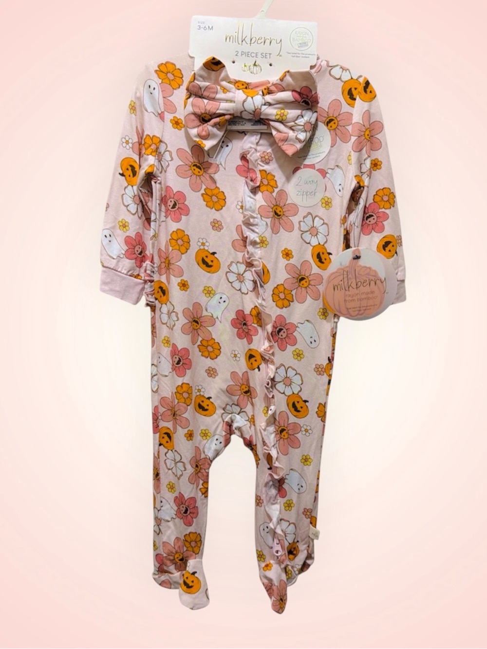 NWT Milkberry Baby Girl Bamboo Halloween Groovy Footie Sleeper w/Headband 3-6 mo